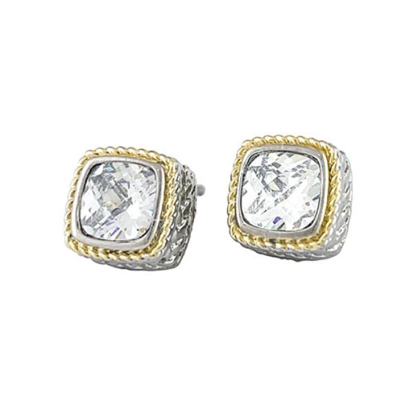 TWO TONE 12MM CLEAR CZ EARRING