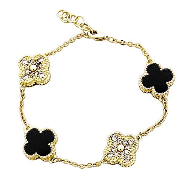 CZ CLOVER LINK STATION METAL BRACELET