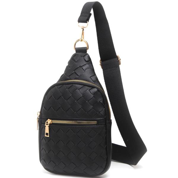 STYLISH WOVEN DESIGN ZIPPER SLING HOOK CROSSBODY BAG