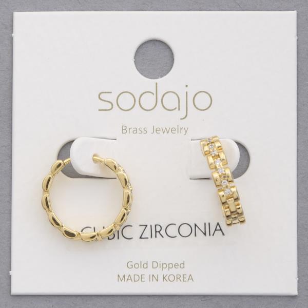 SODAJO GOLD DIPPED CZ HOOP EARRING