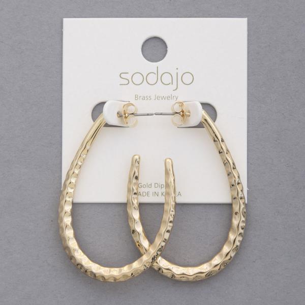 SODAJO HAMMERED METAL TEARDROP GOLD DIPPED EARRING