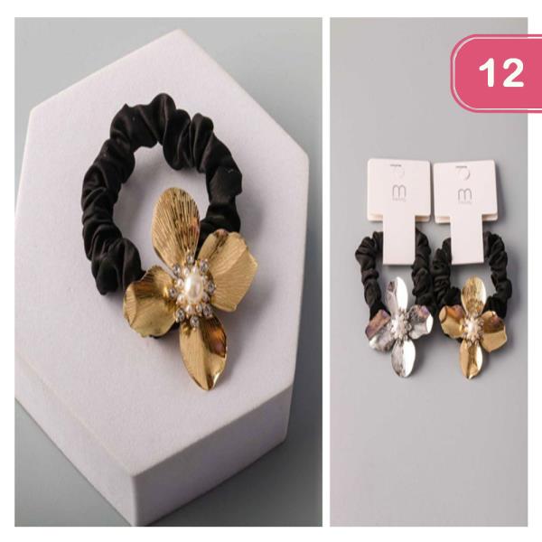 METAL EMBELLISHED ORCHID SCRUNCHIE (12 UNITS)