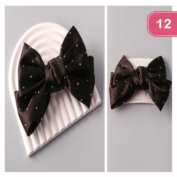 STUDDED SATIN BOW HAIR PIN (12 UNITS)