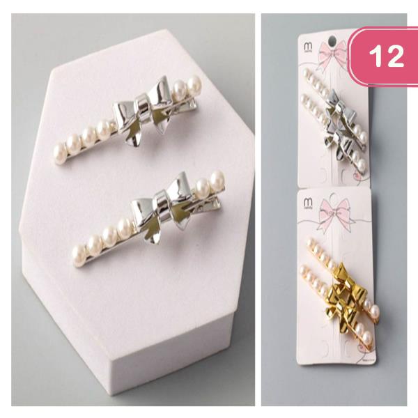 PEARL METAL BOW HAIR PIN (12 UNITS)