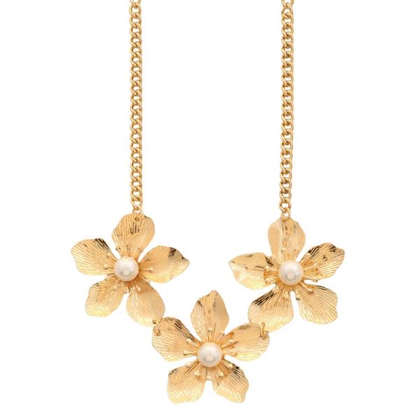 SDJ FLOWER PEARL BEAD METAL NECKLACE