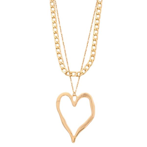 SDJ ABSTRACT HEART PENDANT CURB LINK LAYERED NECKLACE