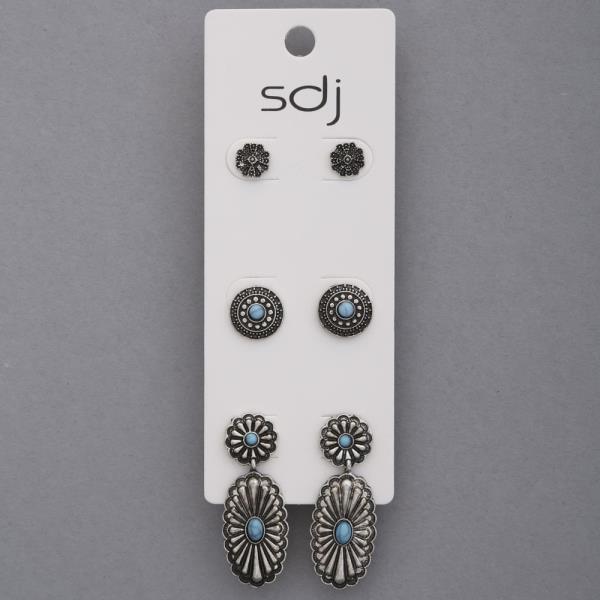 SDJ WESTERN CONCHO METAL ASSORTED EARRING SET