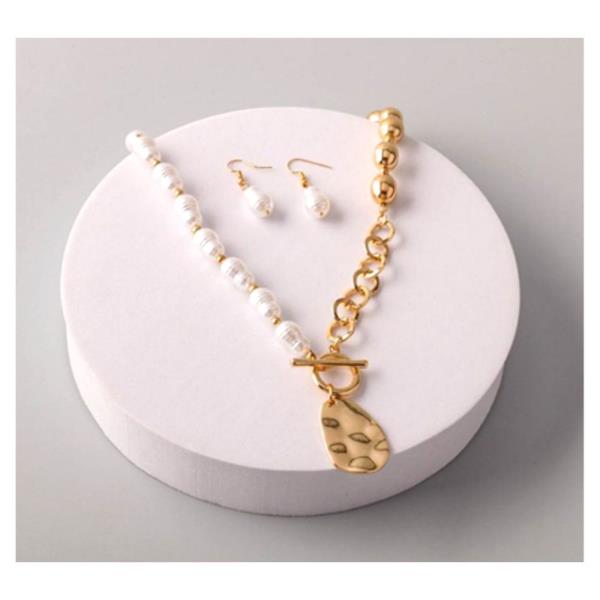 HALF PEARL TOGGLE HAMMERED NECKLACE SET