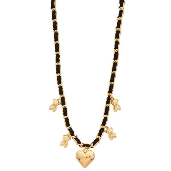 SDJ HEART TEDDY BEAR CHARM CURB LINK NECKLACE