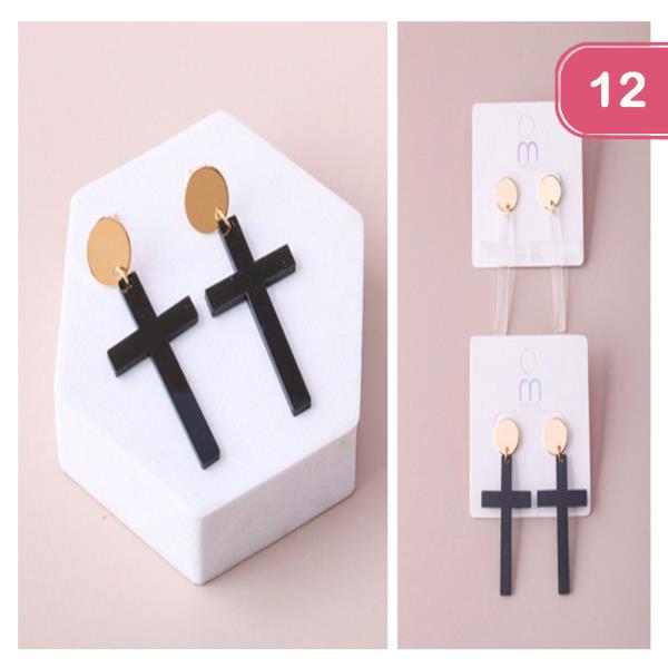 ACRYLIC CROSS DROP EARRING (12 UNITS)