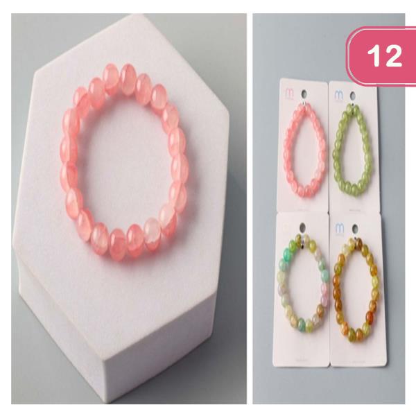 ROUND STONE BEADED STRETCHABLE BRACELET (12 UNITS)