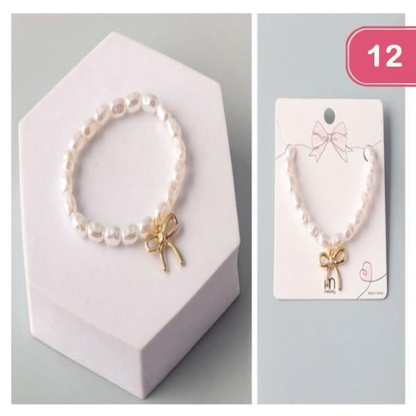 BOW CHARM OYSTER PEARL BRACELET (12 UNITS)