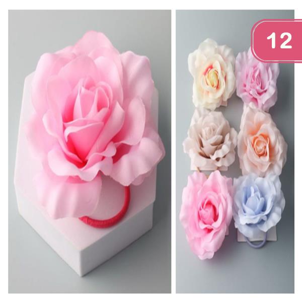 LARGE POLYESTER ROSE HAIR TIE (12 UNITS)