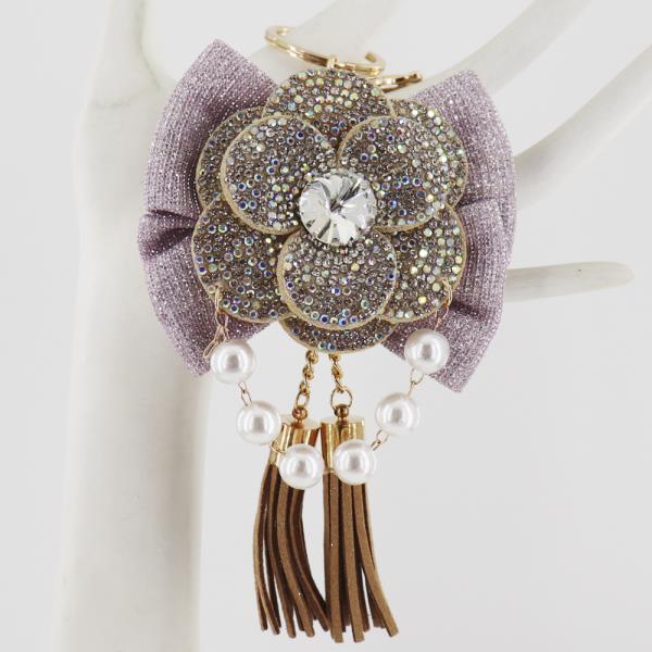 RHINESTONE FLOWER RIBBON TASSEL KEYCHAIN