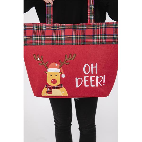 OH DEER LETTER REINDEER CHRISTMAS TOTE BAG