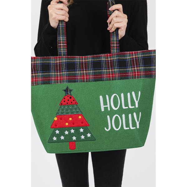 HOLLY JOLLY LETTER CHRISTMAS TREE CHRISTMAS TOTE BAG