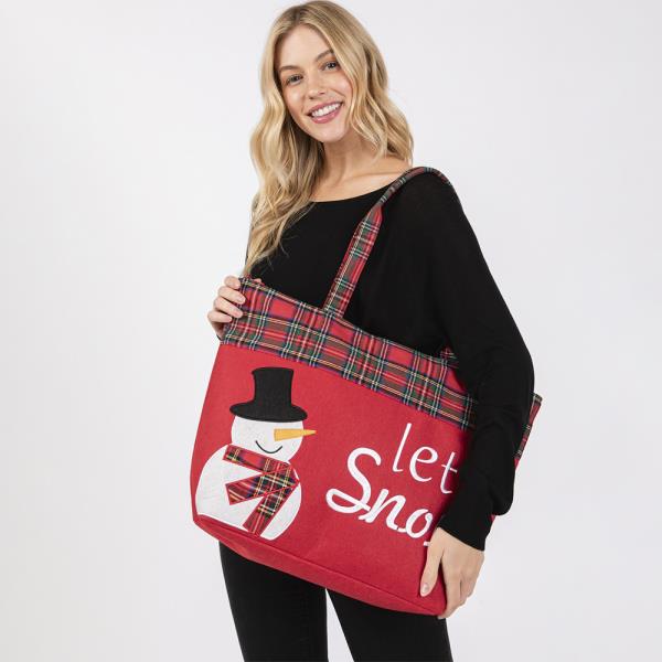 LET IT SNOW LETTER SNOWMAN CHRISTMAS TOTE BAG