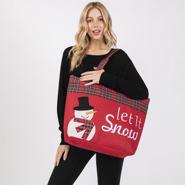 LET IT SNOW LETTER SNOWMAN CHRISTMAS TOTE BAG