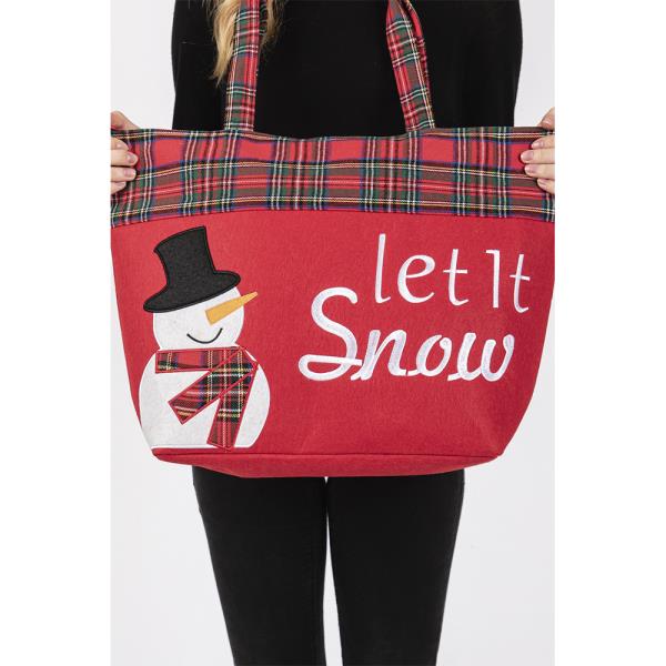 LET IT SNOW LETTER SNOWMAN CHRISTMAS TOTE BAG