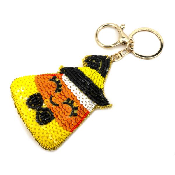 SEED BEAD HALLOWEEN CANDY CORN WITCH KEYCHAIN