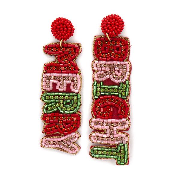 SEED BEAD CHRISTMAS MERRY BRIGHT DANGLE EARRING