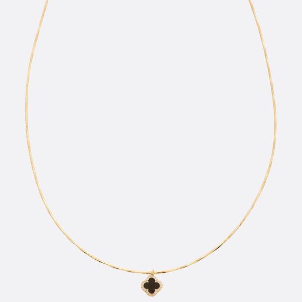 CZ CLOVER CHARM DAINTY METAL NECKLACE