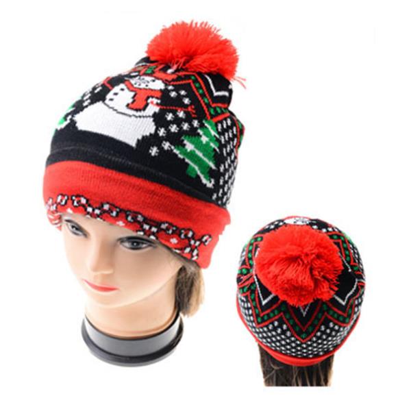 CHRISTMAS SNOWMAN KNIT BEANIE WITH POMPOM HAT