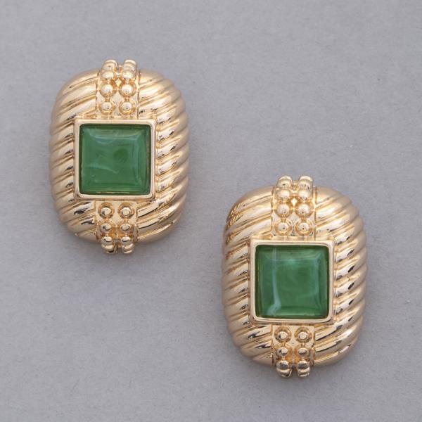 SQUARE CRYSTAL OVAL LINED METAL EARRING