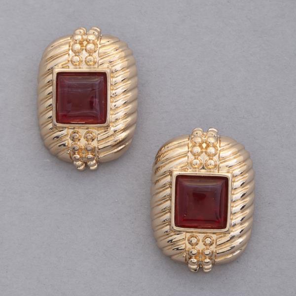 SQUARE CRYSTAL OVAL LINED METAL EARRING