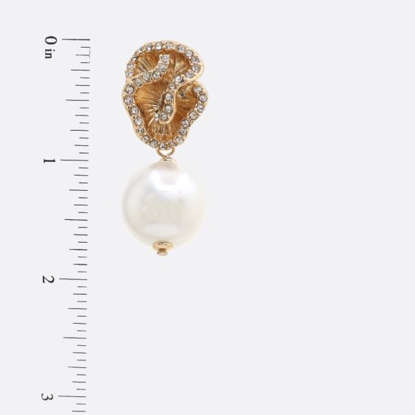 RHINESTONE RUFFLE PEARL BEAD DANGLE EARRING