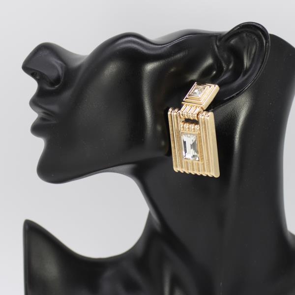 METAL RHINESTONE SQUARE DANGLE EARRING