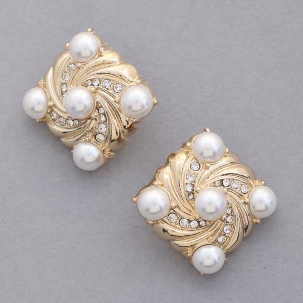 PEARL BEAD SQUARE METAL EARRING