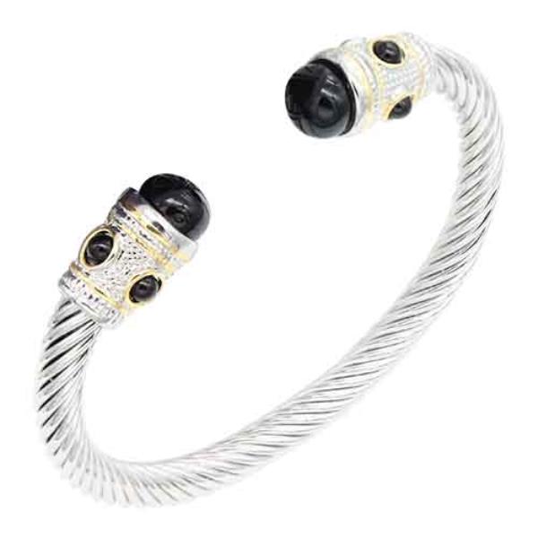 2 TONE WITH STONE TIP 7MM CABLE CUFF BRACELET