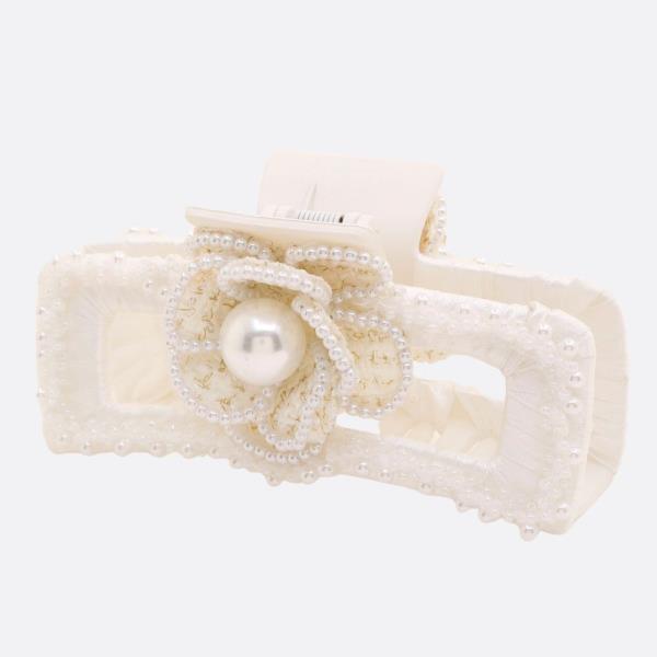 FLOWER PEARL BEAD RECTANGLE JAW HAIR CLIP