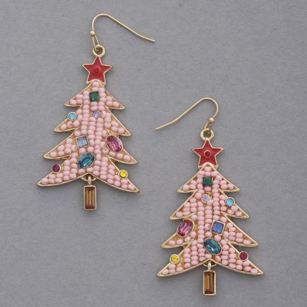 SEED BEAD CHRISTMAS TREE DANGLE EARRING