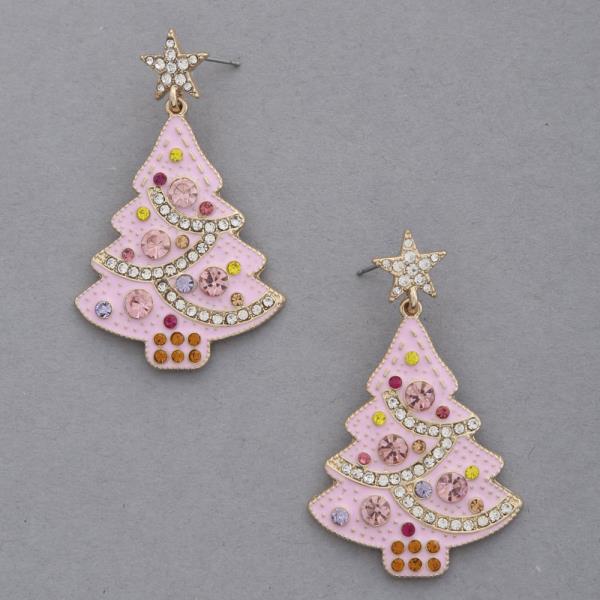 CHRISTMAS TREE RHINESTONE DANGLE EARRING