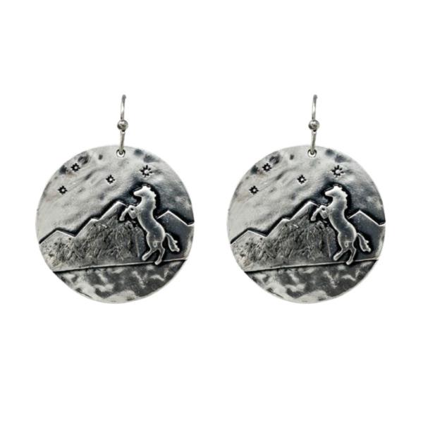 WESTERN ROUND HORSE DANGLE EARRING