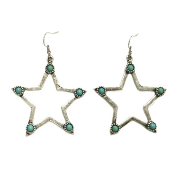 WESTERN TQ STONE STAR DANGLE EARRING