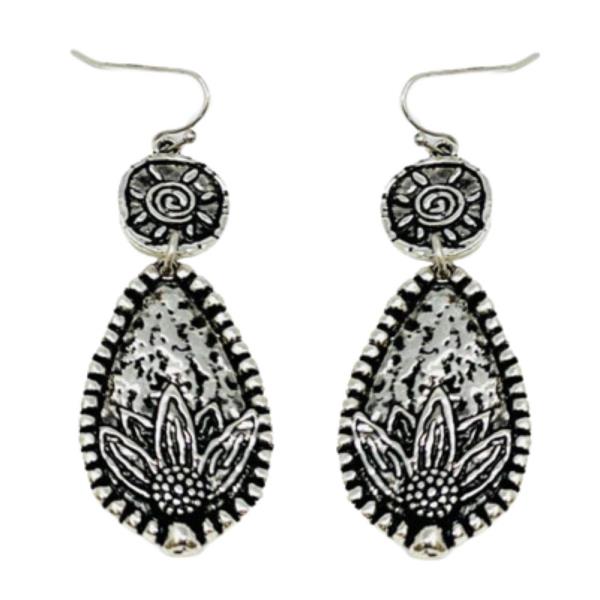 WESTERN METAL SUNFLOWER DANGLE EARRING