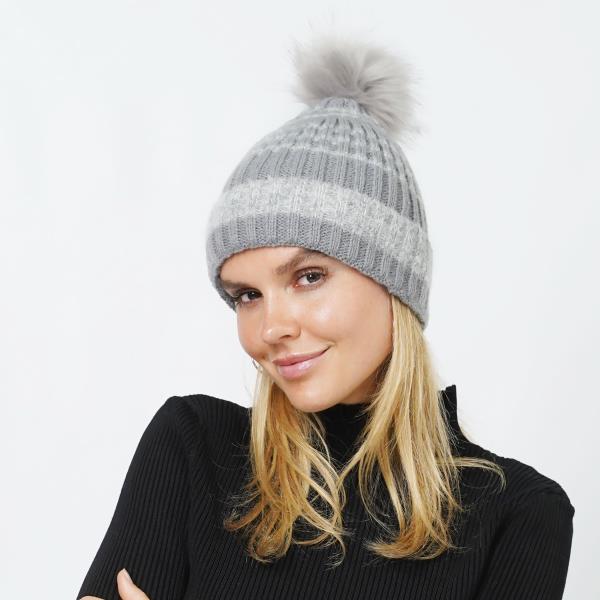 STRIP POM POM BEANIES