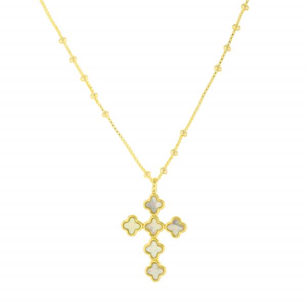 BRASS GOLD PLATED OPAL CROSS PENDANT NECKLACE