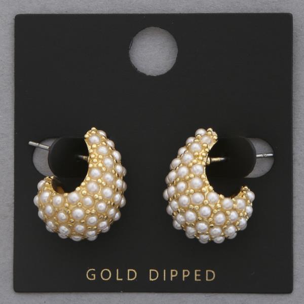 PEARL BEAD TEARDROP GOLD DIPPED EARRING