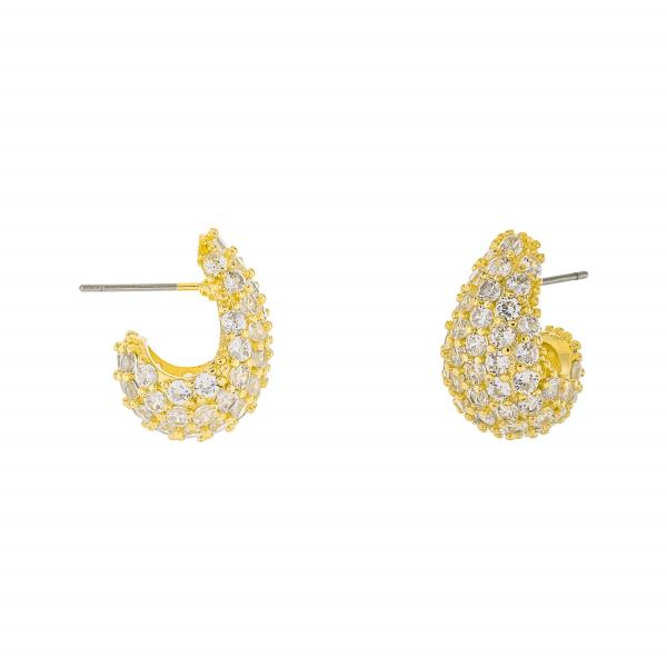 BRASS GOLD PLATED CZ TEARDROP EARRING