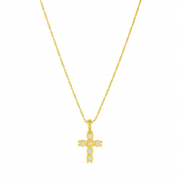 BRASS OPAL CROSS PENDANT NECKLACE