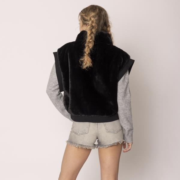 (PRE ORDER) FAUX FUR RIB SLEEVE VEST