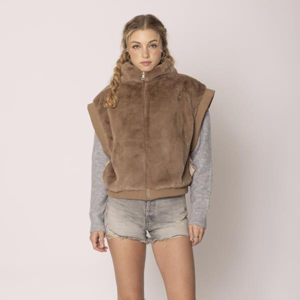 FAUX FUR RIB SLEEVE VEST