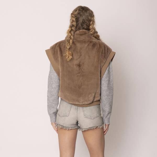 FAUX FUR RIB SLEEVE VEST