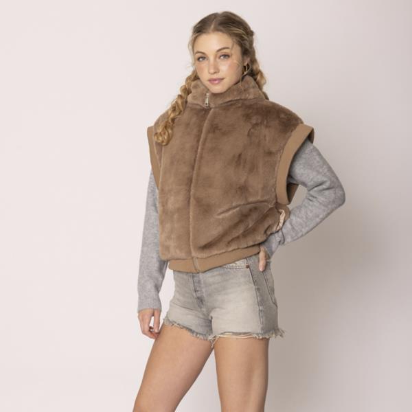 FAUX FUR RIB SLEEVE VEST