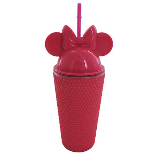 RIBBON BOW EARS DOME TOP TUMBLER CUP WITH STRAW