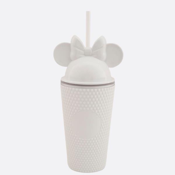 RIBBON BOW EARS DOME TOP TUMBLER CUP WITH STRAW